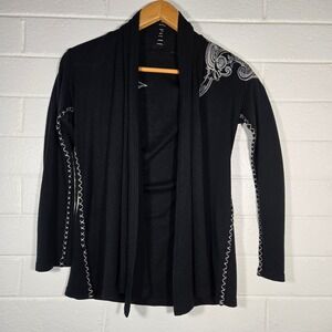 Enti Cardigan Large Wool Blend Shawl Collar Embroidered Open Front Whimsigoth